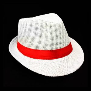CHAPÉU BRANCO COM LAÇO VERMELHO